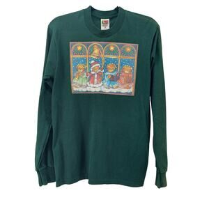 Ugly Christmas Long Sleeve Top Teddy Bears Hunter Green Sz M